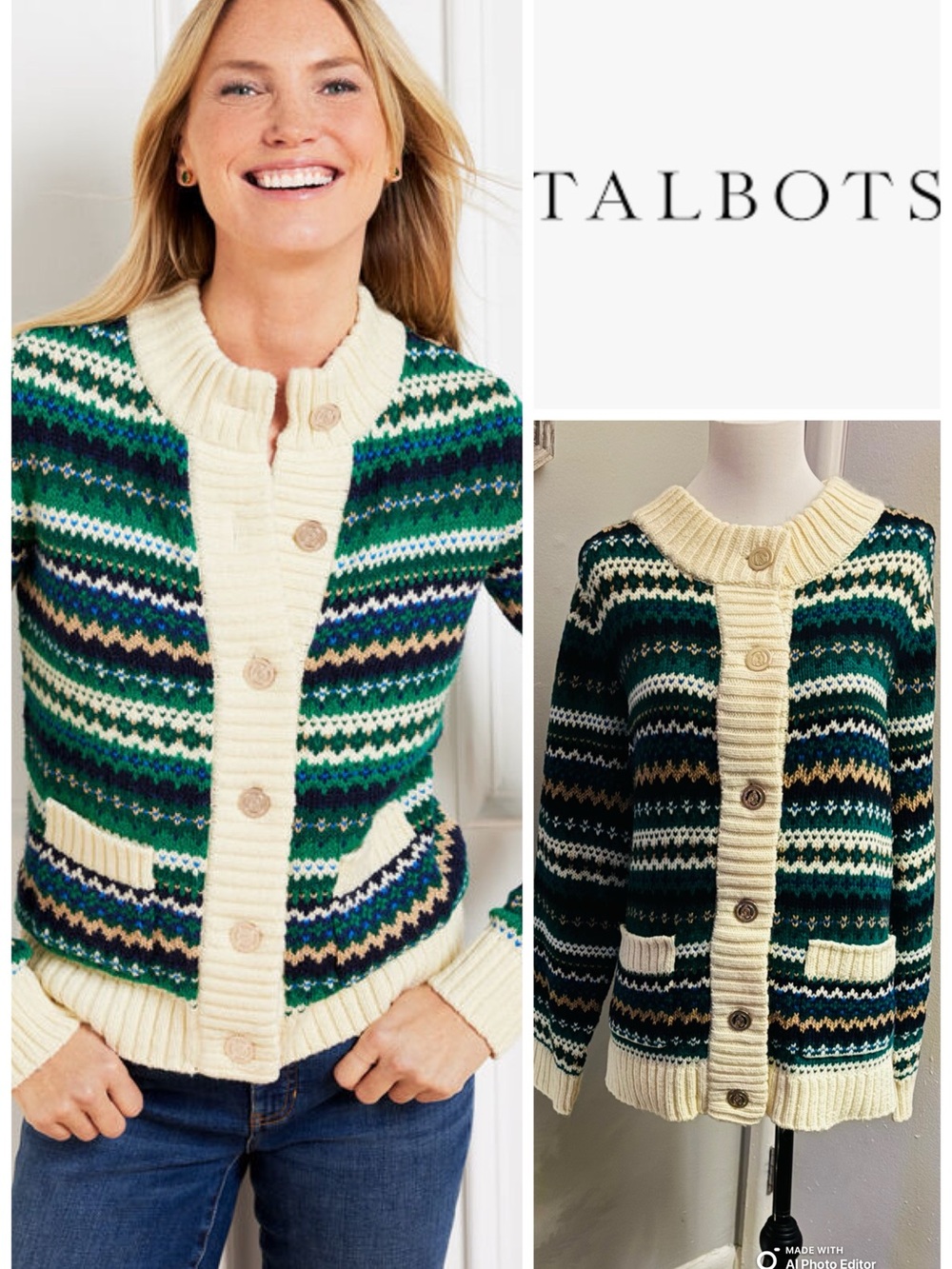 NWT Talbots 2025 Fair Isle Knit Cardigan Sweater – Size 1X